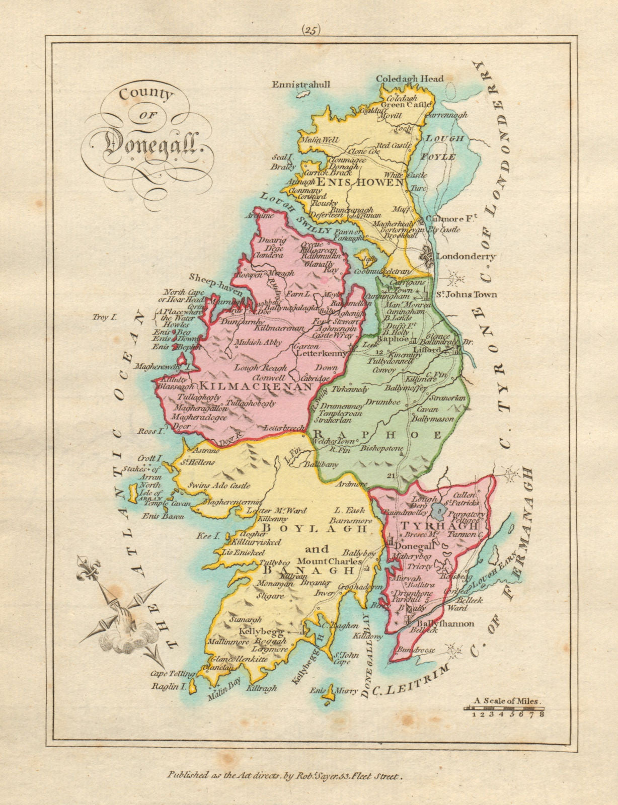 County of Donegall, Ulster. Antique copperplate map by Scalé / Sayer 1788